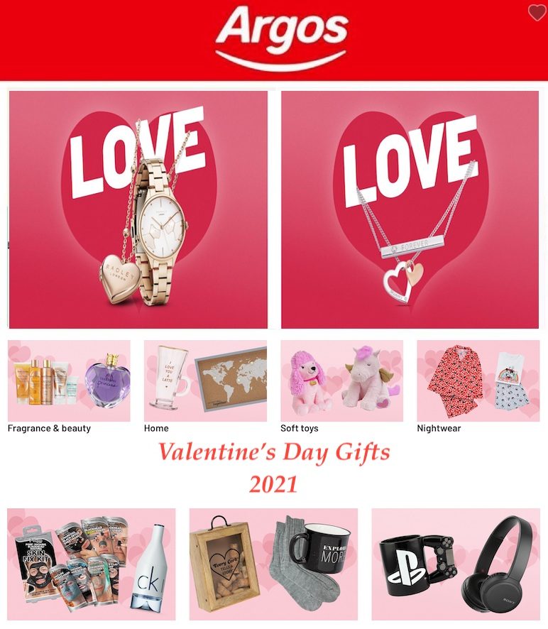 Argos Catalogue Valentine’s Day Gifts 2021